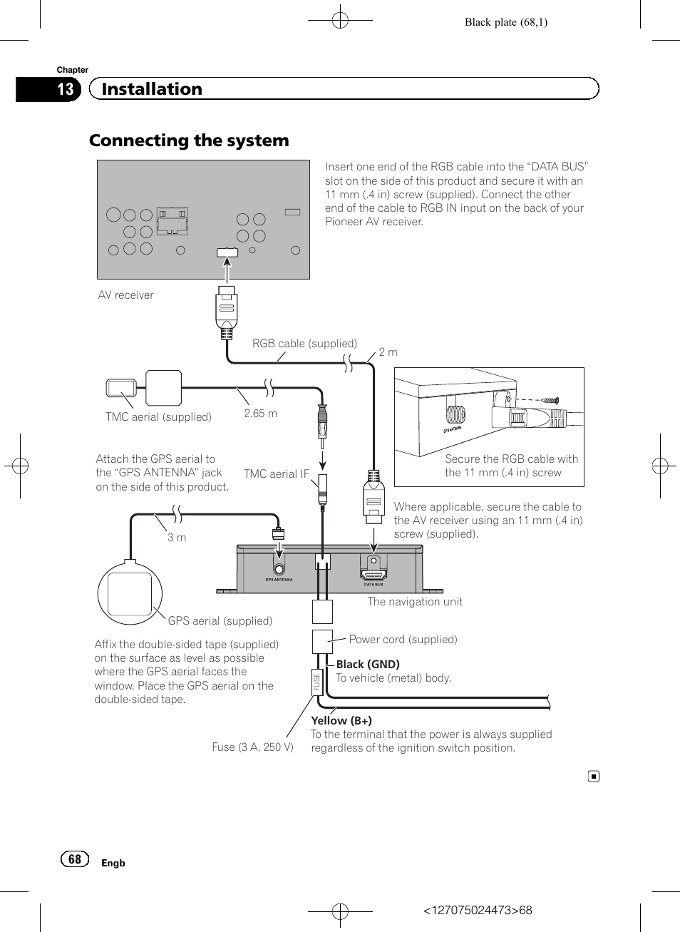 Connecting the system, 13 installation | Pioneer AVIC-F250 User Manual | Page 68 / 76