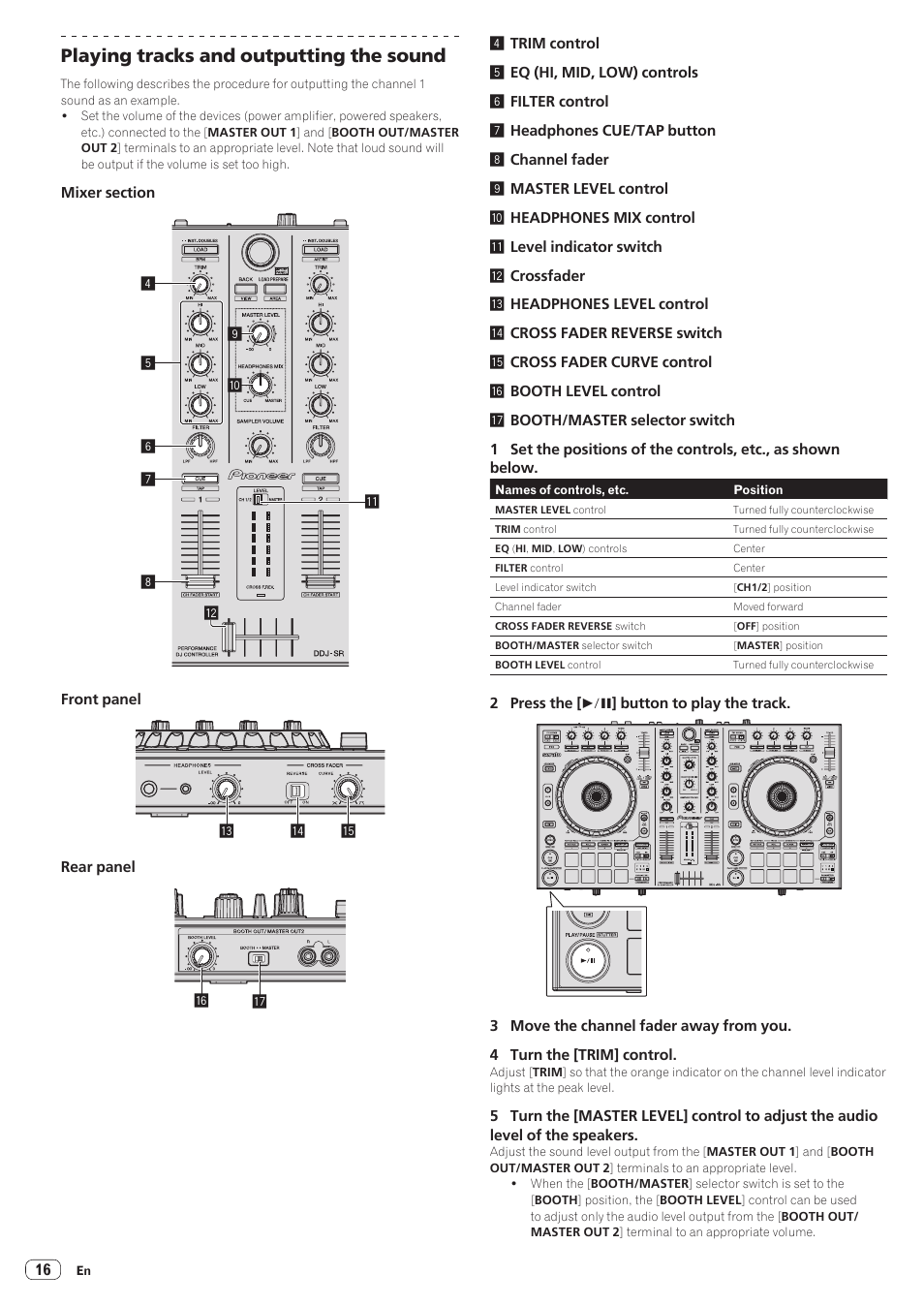 Playing tracks and outputting the sound | Pioneer DDJ-SR User Manual | Page 16 / 34