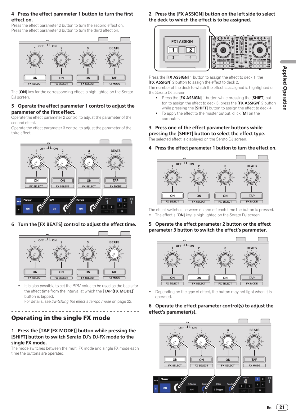 Operating in the single fx mode | Pioneer DDJ-SR User Manual | Page 21 / 34