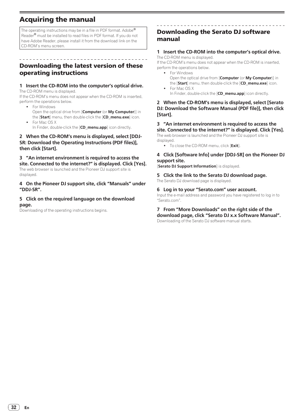 Acquiring the manual, Downloading the serato dj software manual | Pioneer DDJ-SR User Manual | Page 32 / 34