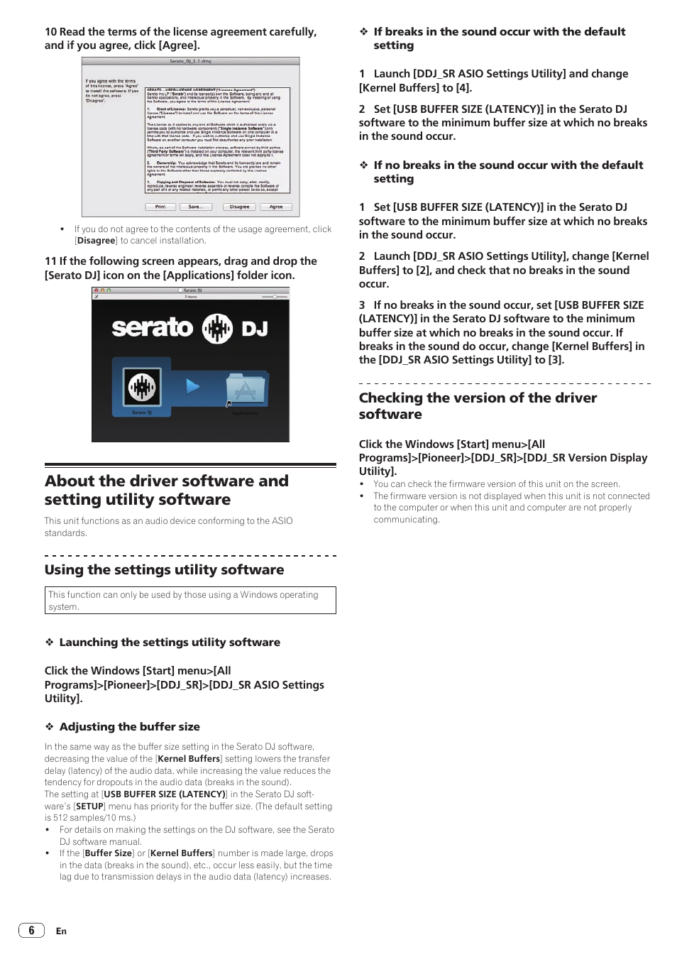 Using the settings utility software, Checking the version of the driver software | Pioneer DDJ-SR User Manual | Page 6 / 34