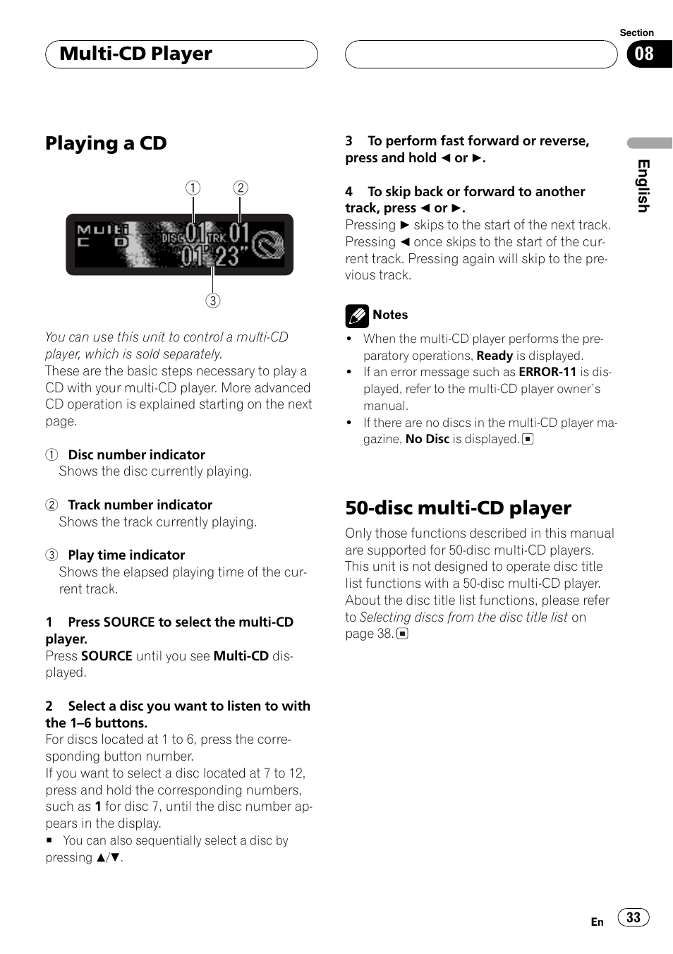 Playinga cd, Disc multi-cd player, Multi-cd player | Pioneer DEH-P7700MP User Manual | Page 33 / 133