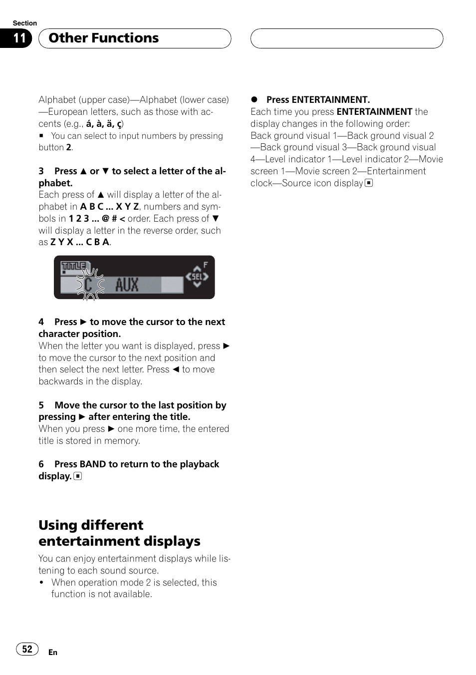 Using different entertainment displays 52, Usingdifferent entertainment displays, Other functions | Pioneer DEH-P7700MP User Manual | Page 52 / 133