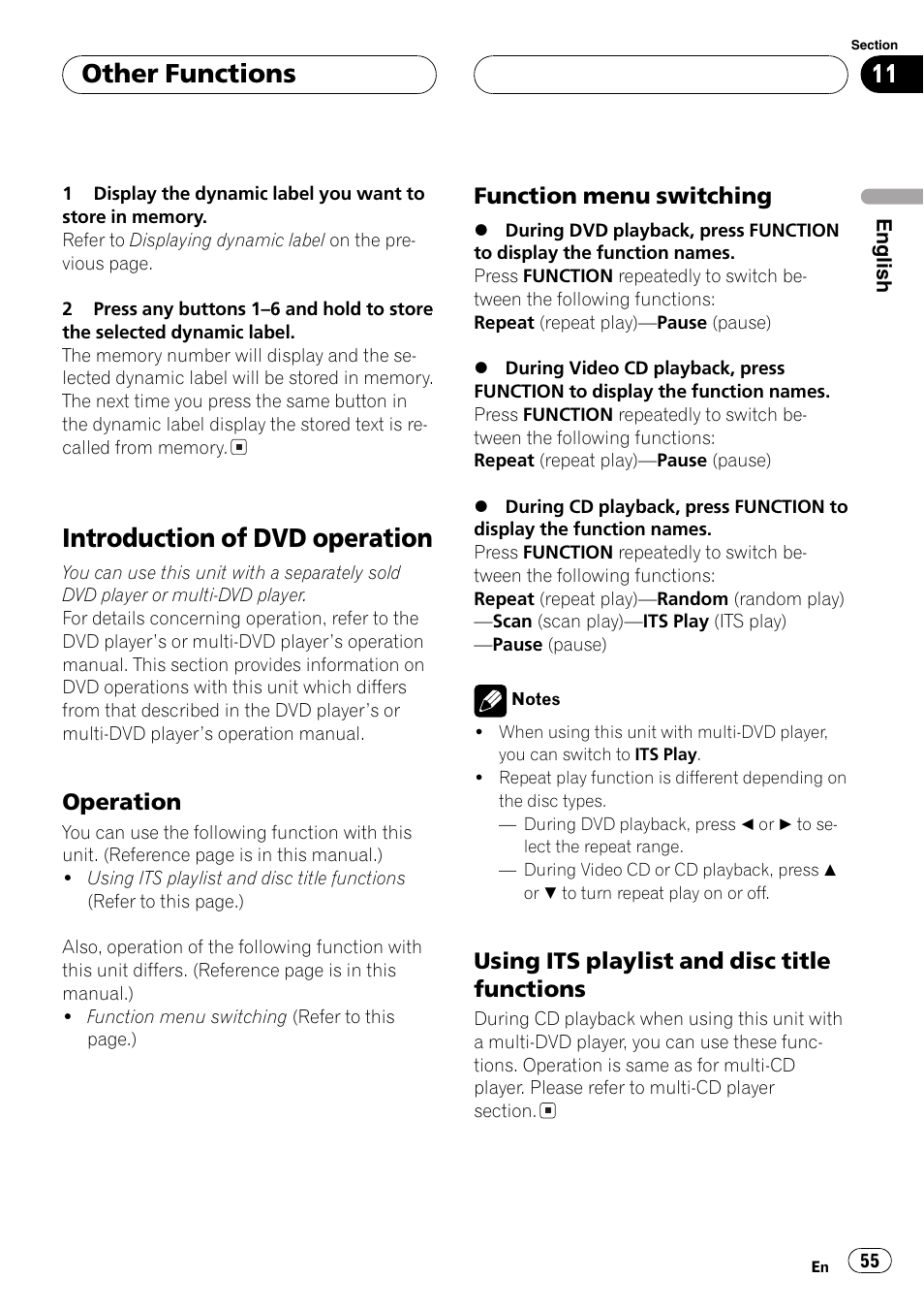 Introduction of dvd operation 55, Operation 55, Function menu switching 55 | Using its playlist and disc title, Functions 55, Introduction of dvd operation, Other functions, Operation, Function menu switching, Usingits playlist and disc title functions | Pioneer DEH-P7700MP User Manual | Page 55 / 133