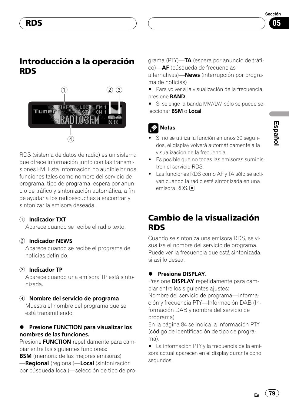 Introducción a la operación rds 79, Cambio de la visualización rds 79, Introducción a la operación rds | Cambio de la visualización rds | Pioneer DEH-P7700MP User Manual | Page 79 / 133