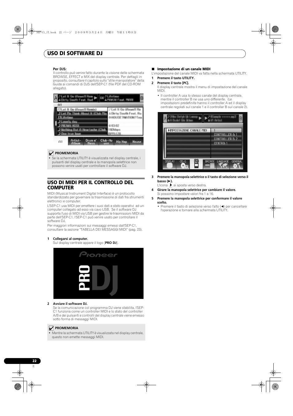 Uso di midi per il controllo del computer, Uso di software dj | Pioneer SEP-C1 User Manual | Page 100 / 241