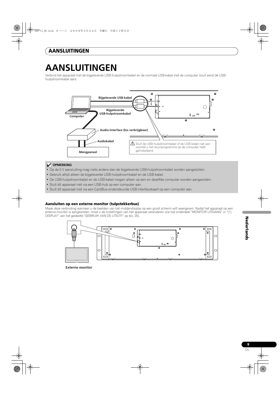 Aansluitingen, Nederlands, Aansluiten op een externe monitor (tulpstekkerbus) | Pioneer SEP-C1 User Manual | Page 113 / 241