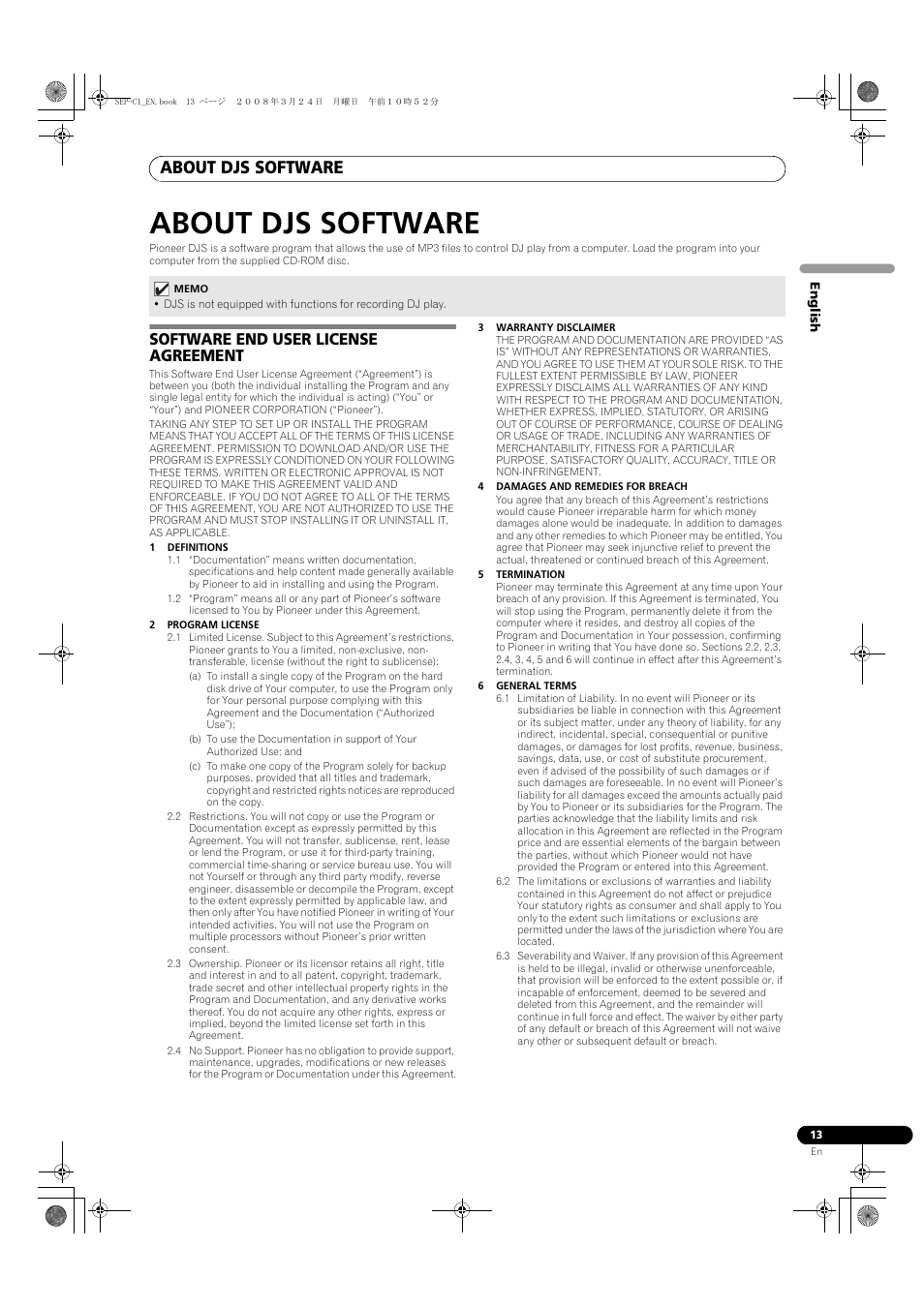 About djs software, Software end user license agreement | Pioneer SEP-C1 User Manual | Page 13 / 241