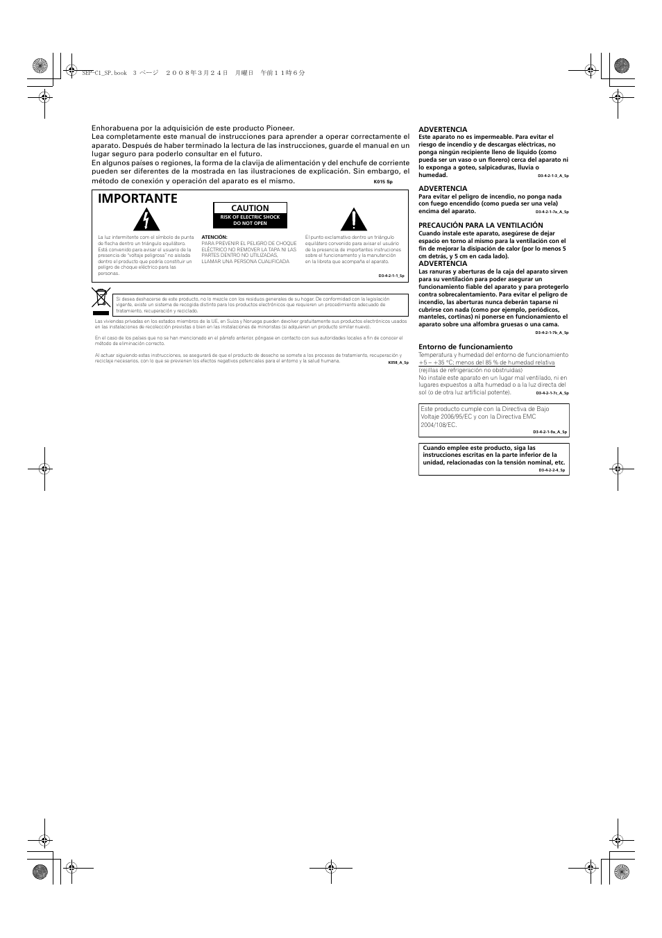 Importante, Caution | Pioneer SEP-C1 User Manual | Page 133 / 241