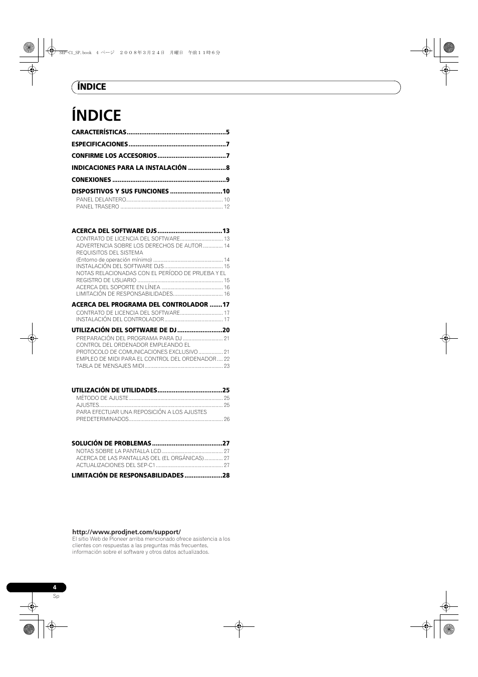 Controlador de software multimedia, Manual de instrucciones, Índice | Pioneer SEP-C1 User Manual | Page 134 / 241