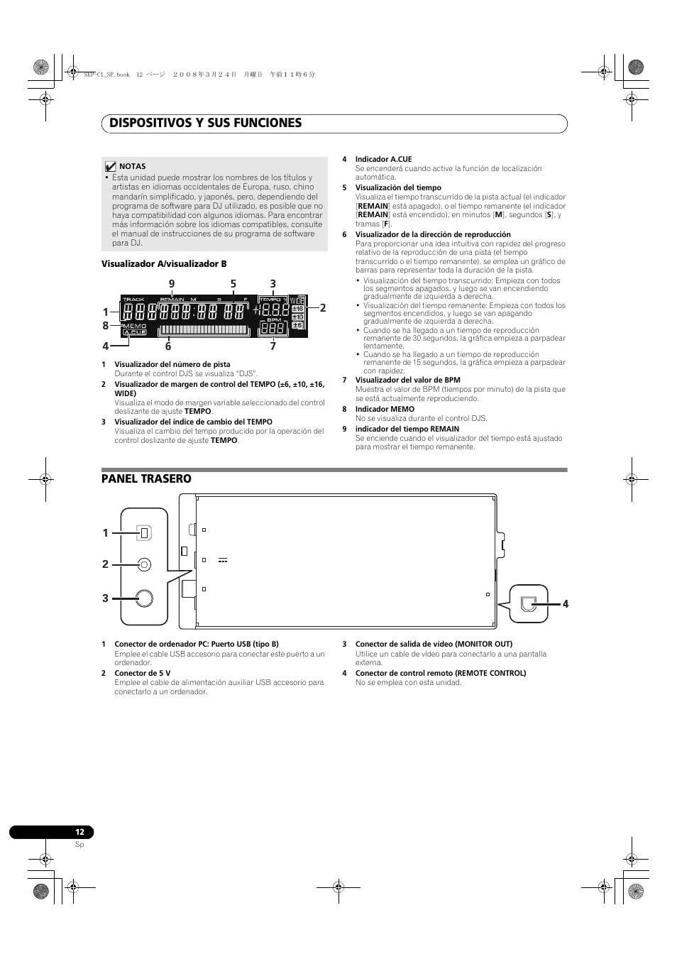 Panel trasero, Dispositivos y sus funciones | Pioneer SEP-C1 User Manual | Page 142 / 241