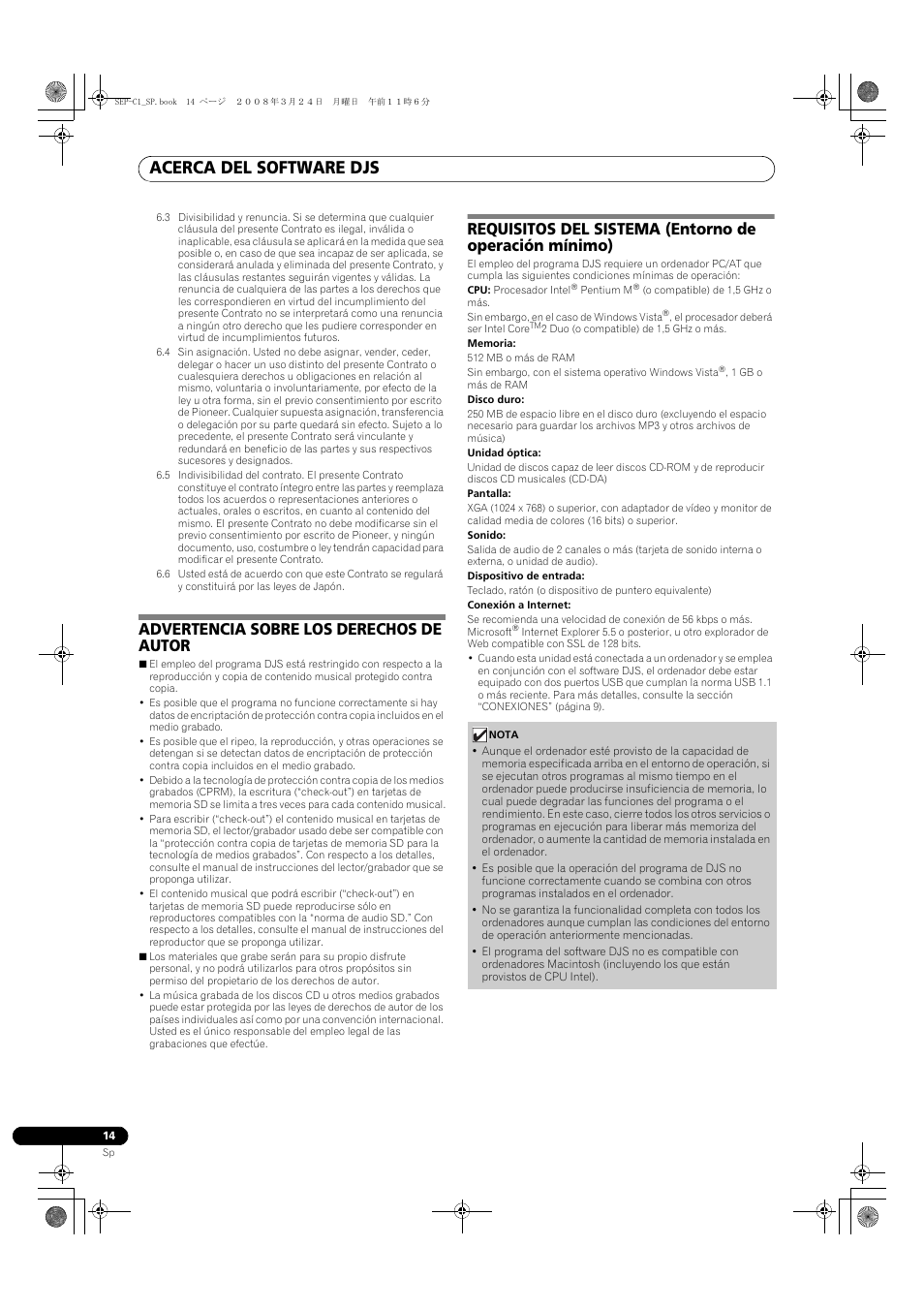 Acerca del software djs, Advertencia sobre los derechos de autor | Pioneer SEP-C1 User Manual | Page 144 / 241