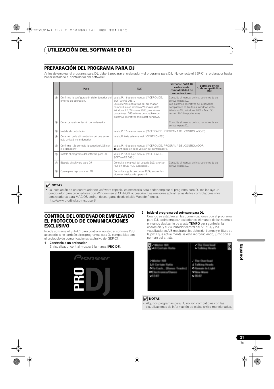 Utilización del software de dj, Preparación del programa para dj | Pioneer SEP-C1 User Manual | Page 151 / 241