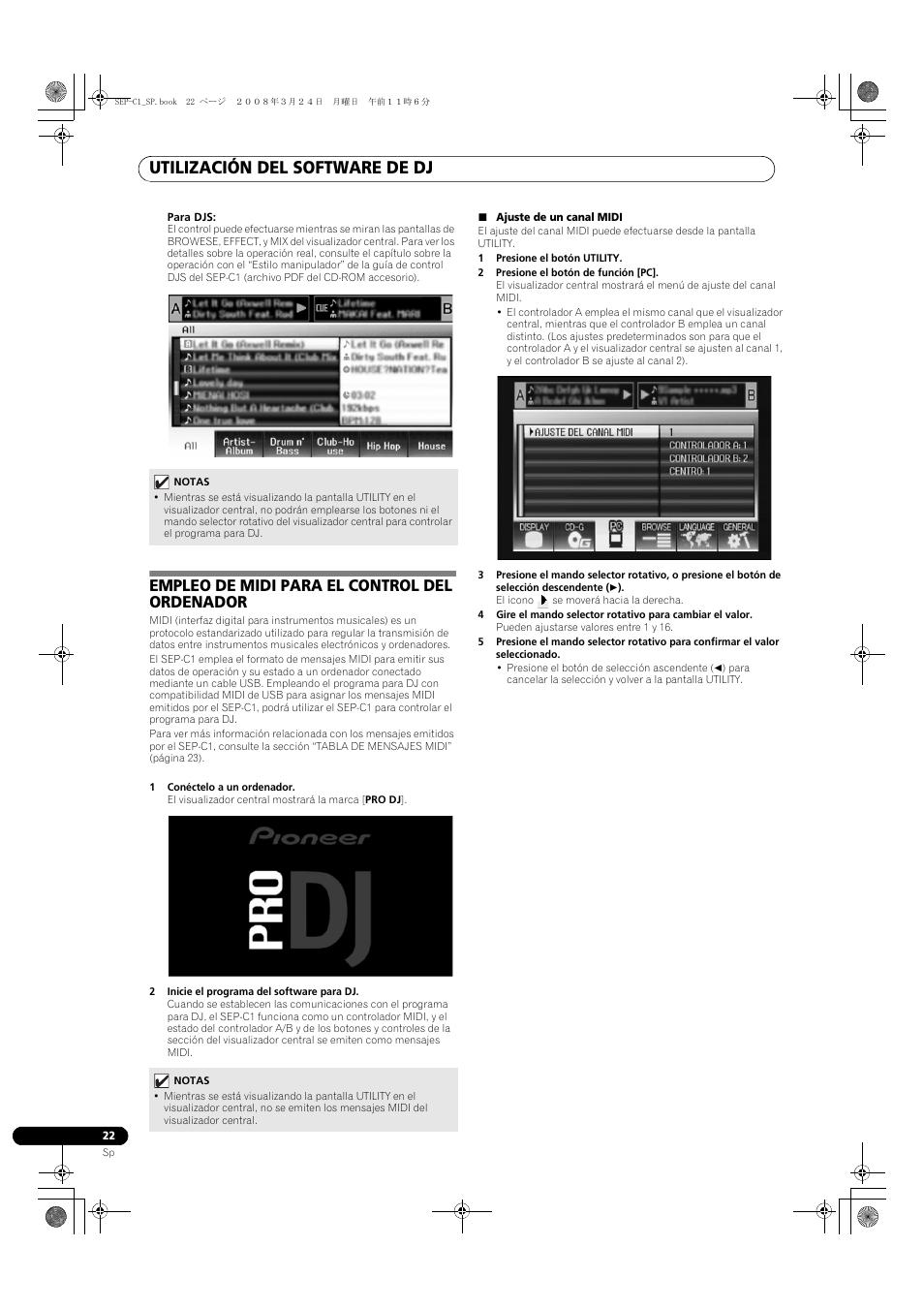 Empleo de midi para el control del ordenador, Utilización del software de dj | Pioneer SEP-C1 User Manual | Page 152 / 241