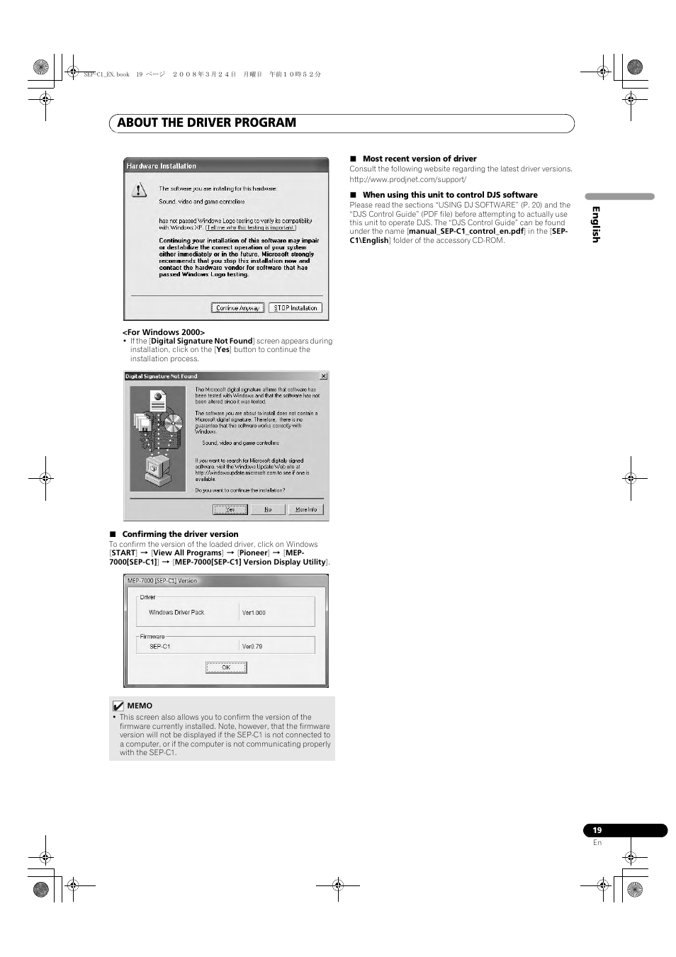 About the driver program | Pioneer SEP-C1 User Manual | Page 19 / 241
