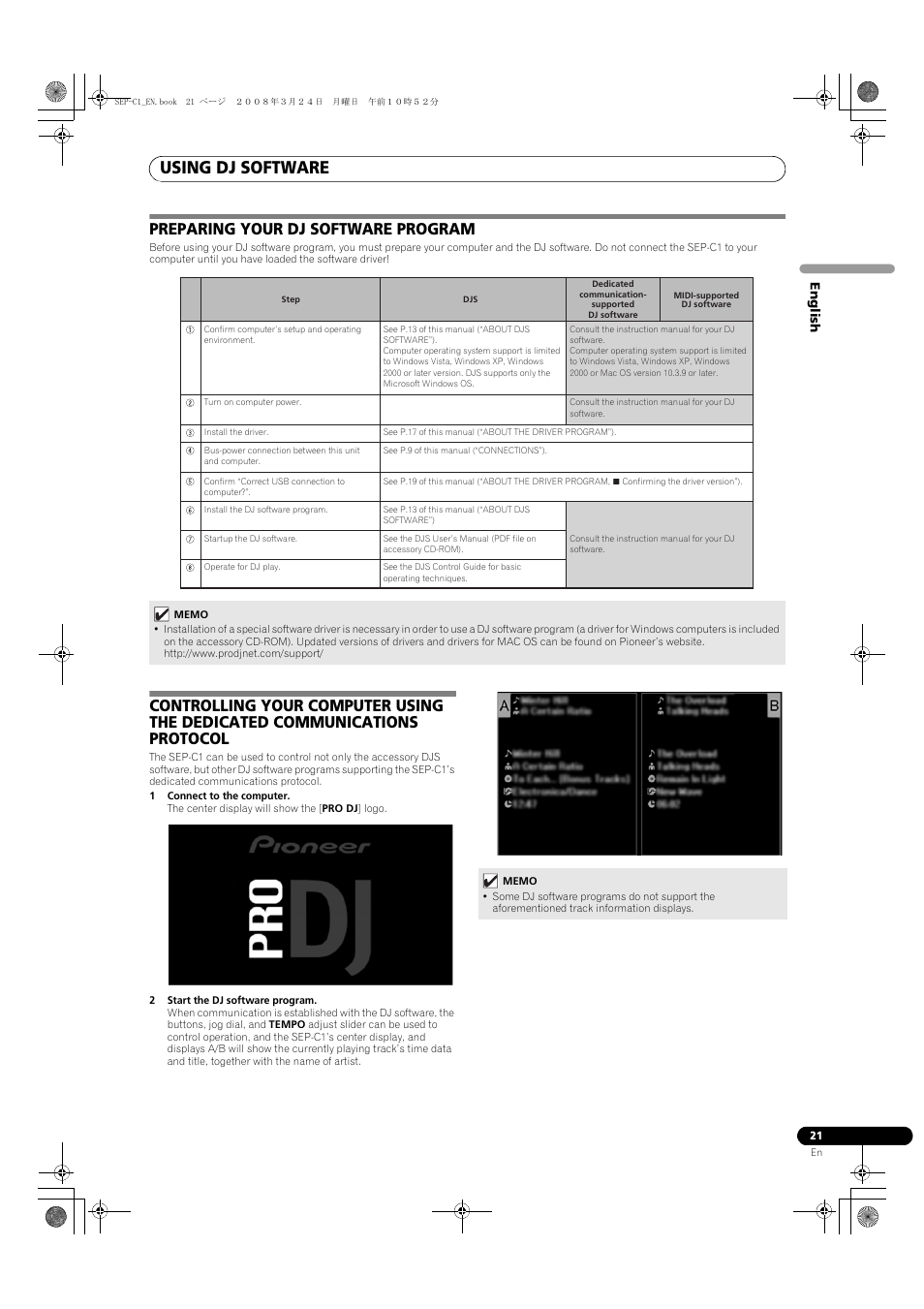 Using dj software, Preparing your dj software program | Pioneer SEP-C1 User Manual | Page 21 / 241