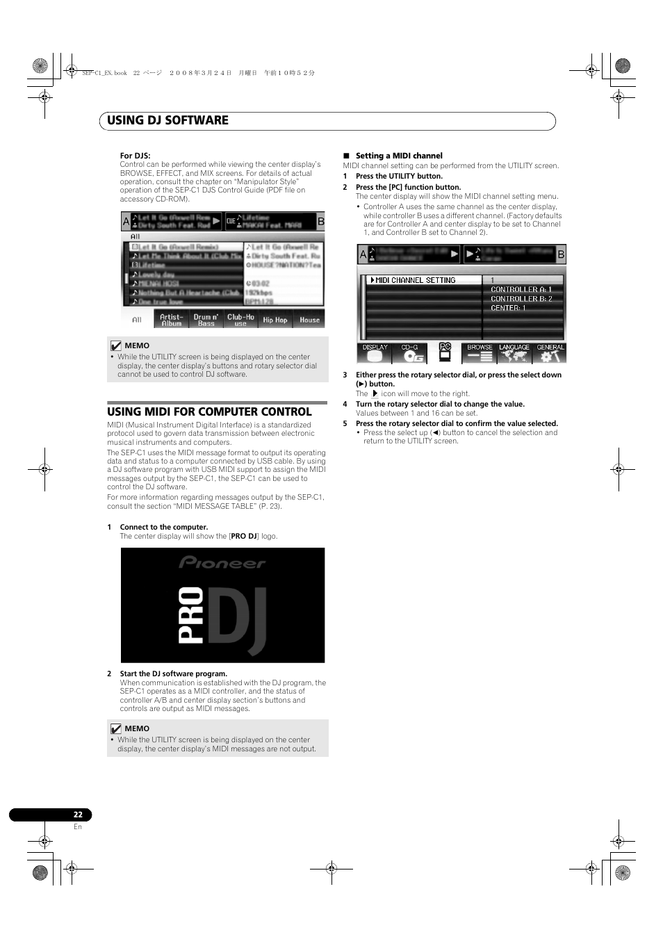 Using midi for computer control, Using dj software | Pioneer SEP-C1 User Manual | Page 22 / 241