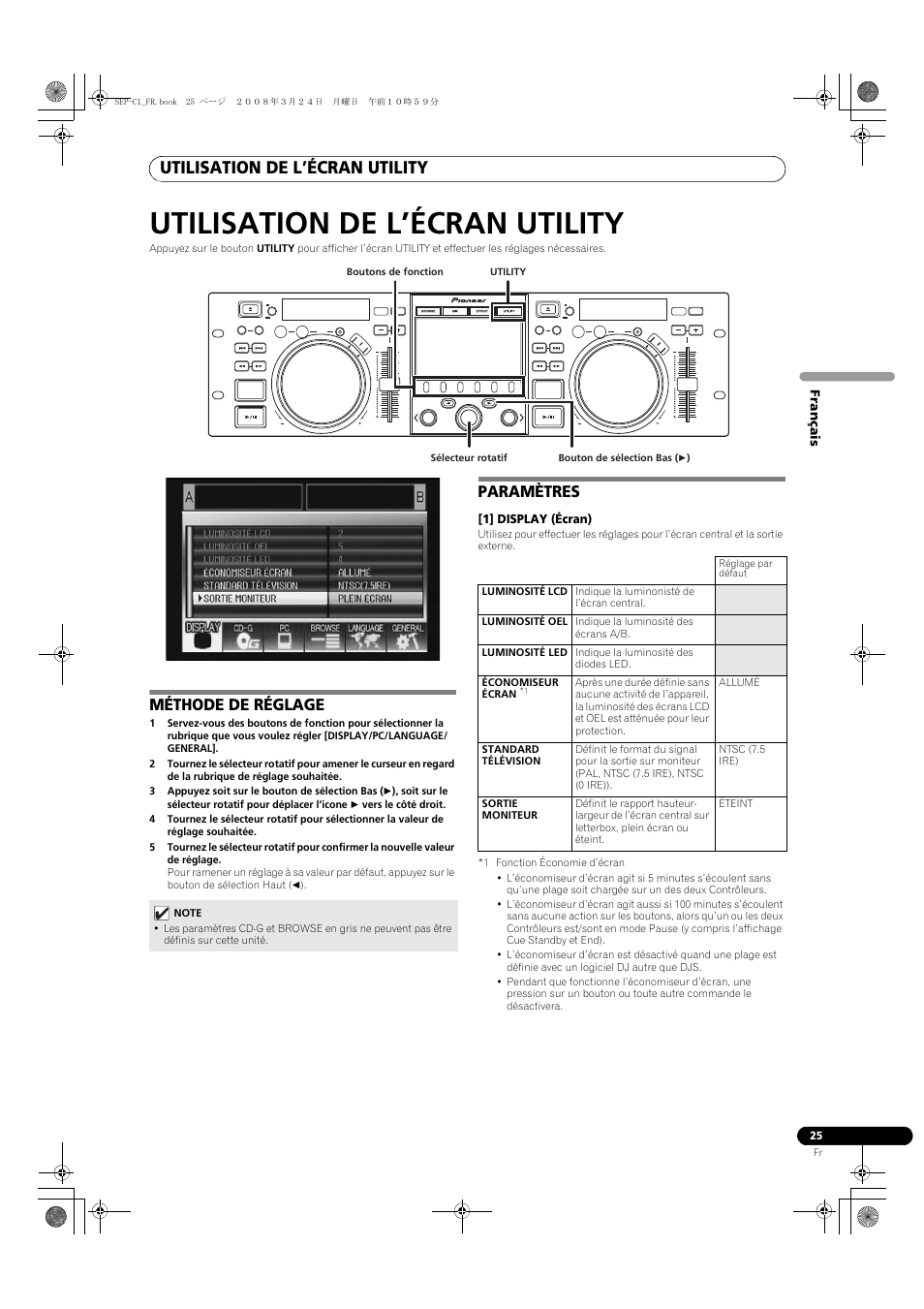 Utilisation de l’écran utility, Méthode de réglage paramètres, Méthode de réglage | Paramètres | Pioneer SEP-C1 User Manual | Page 51 / 241