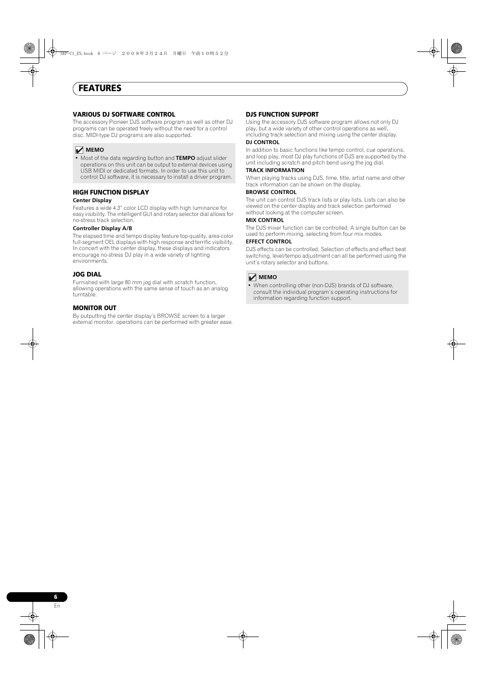 Features | Pioneer SEP-C1 User Manual | Page 6 / 241