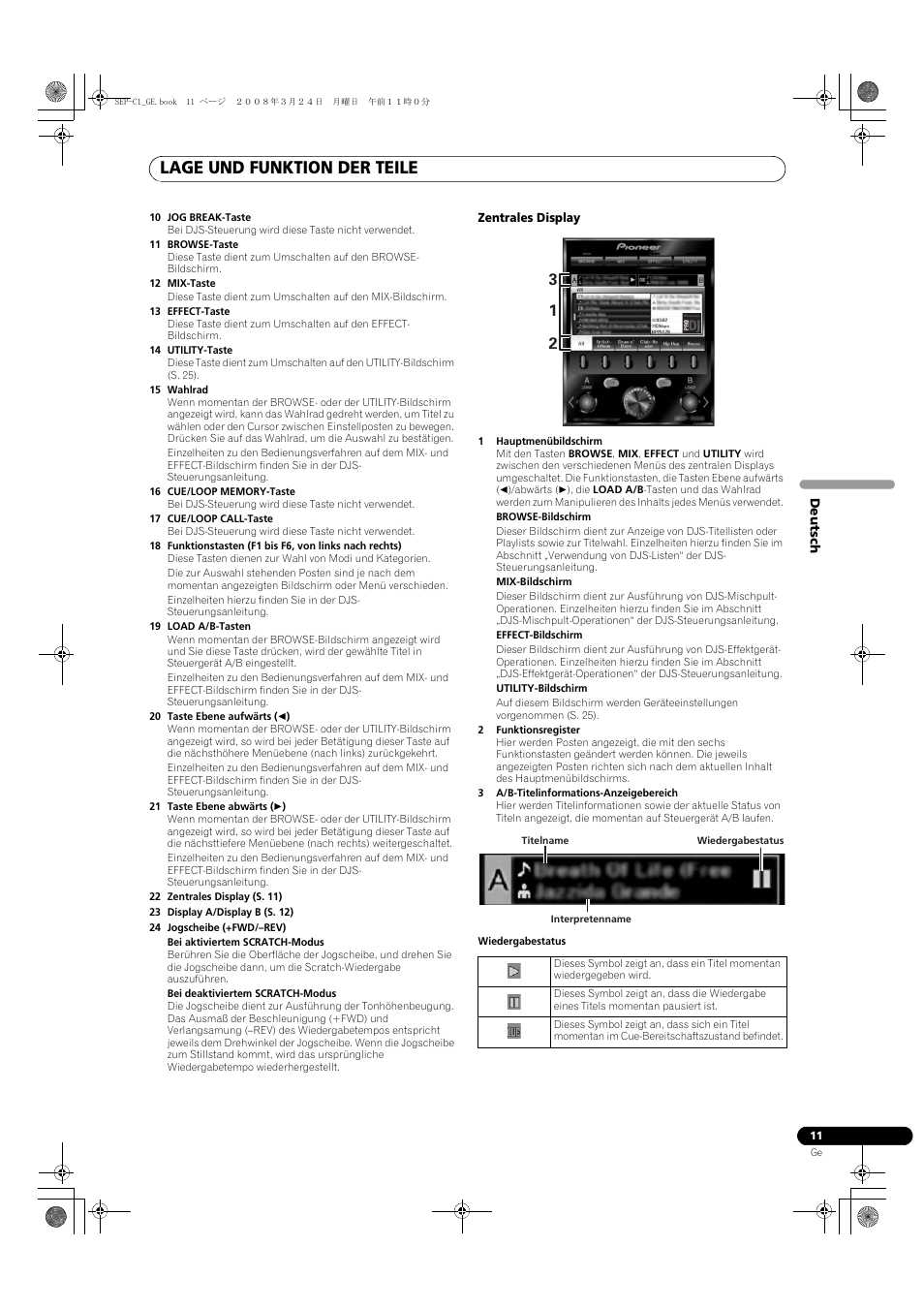 Lage und funktion der teile | Pioneer SEP-C1 User Manual | Page 63 / 241