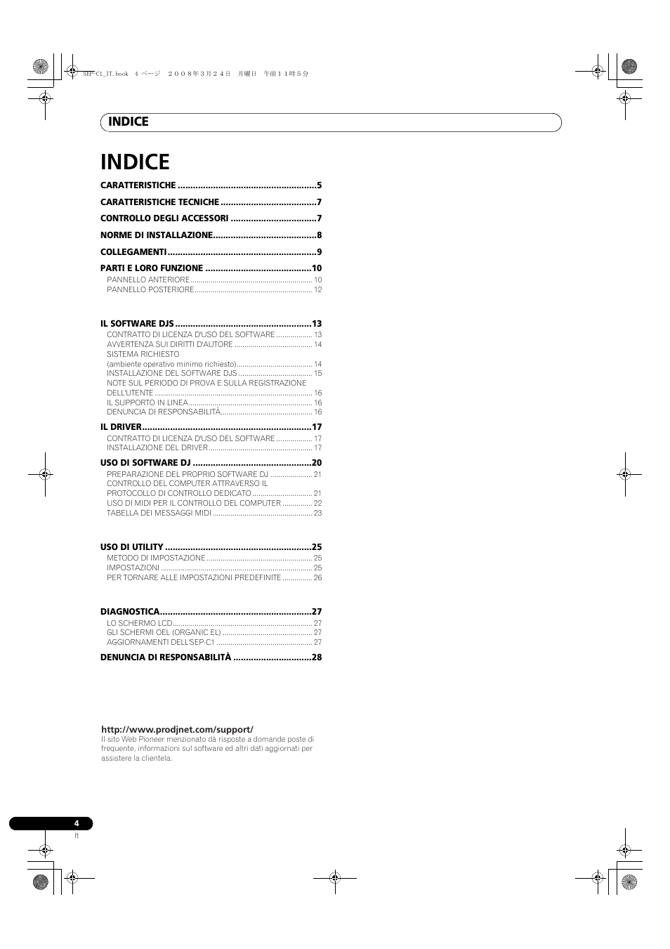 Unità di controllo per software d’intrattenimento, Istruzioni per l’uso, Indice | Pioneer SEP-C1 User Manual | Page 82 / 241