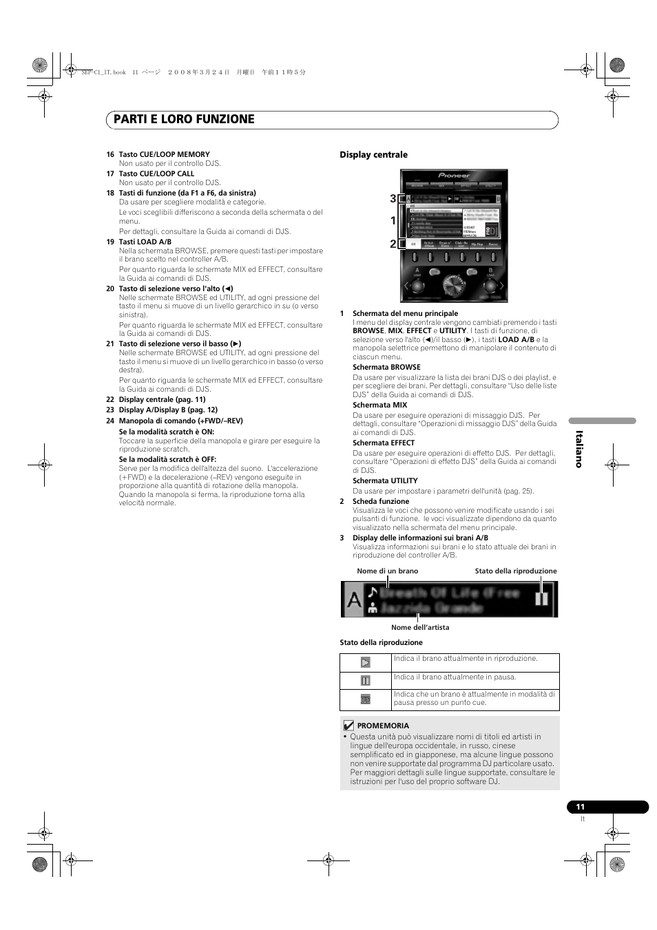 Parti e loro funzione | Pioneer SEP-C1 User Manual | Page 89 / 241