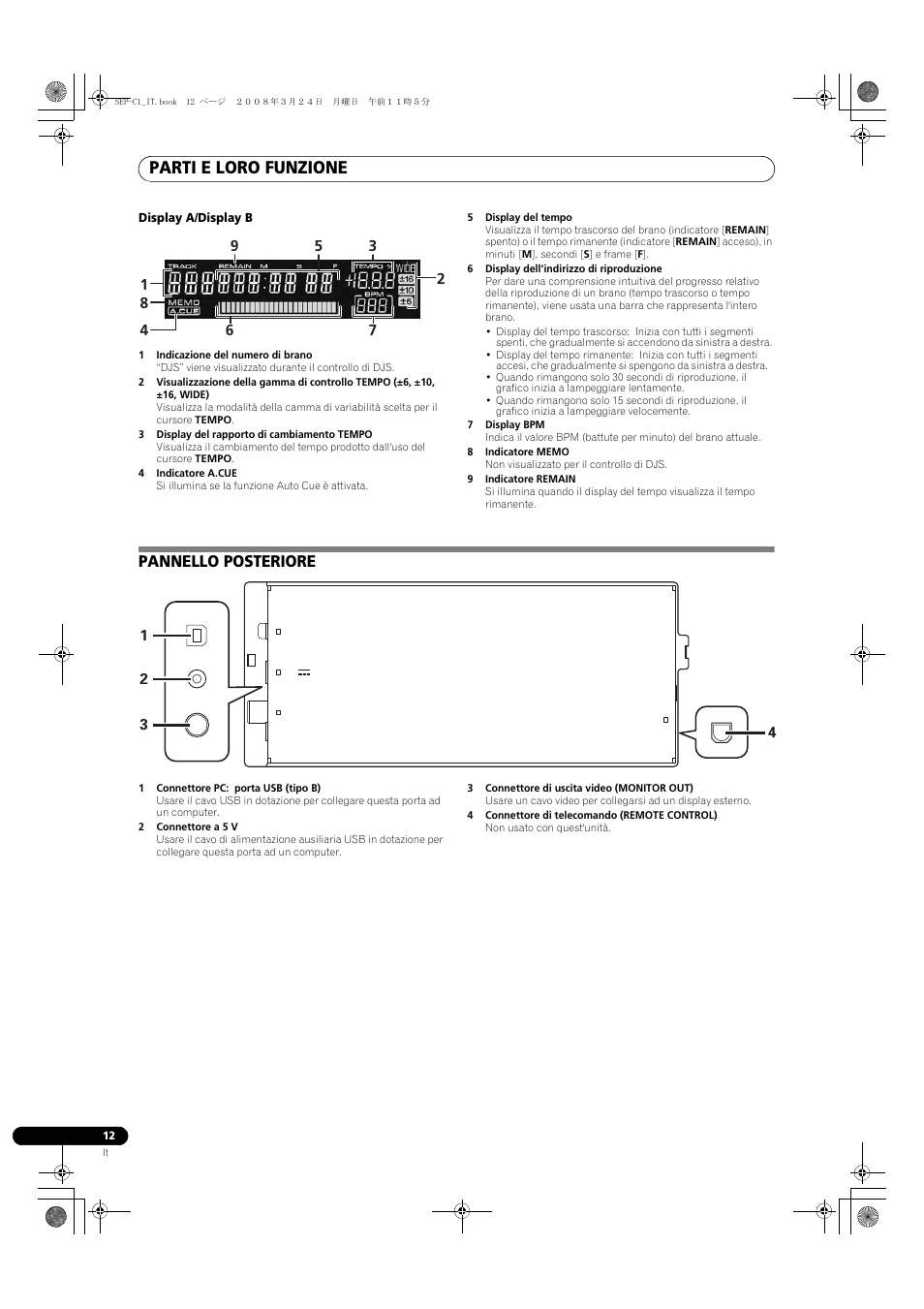 Pannello posteriore, Parti e loro funzione | Pioneer SEP-C1 User Manual | Page 90 / 241