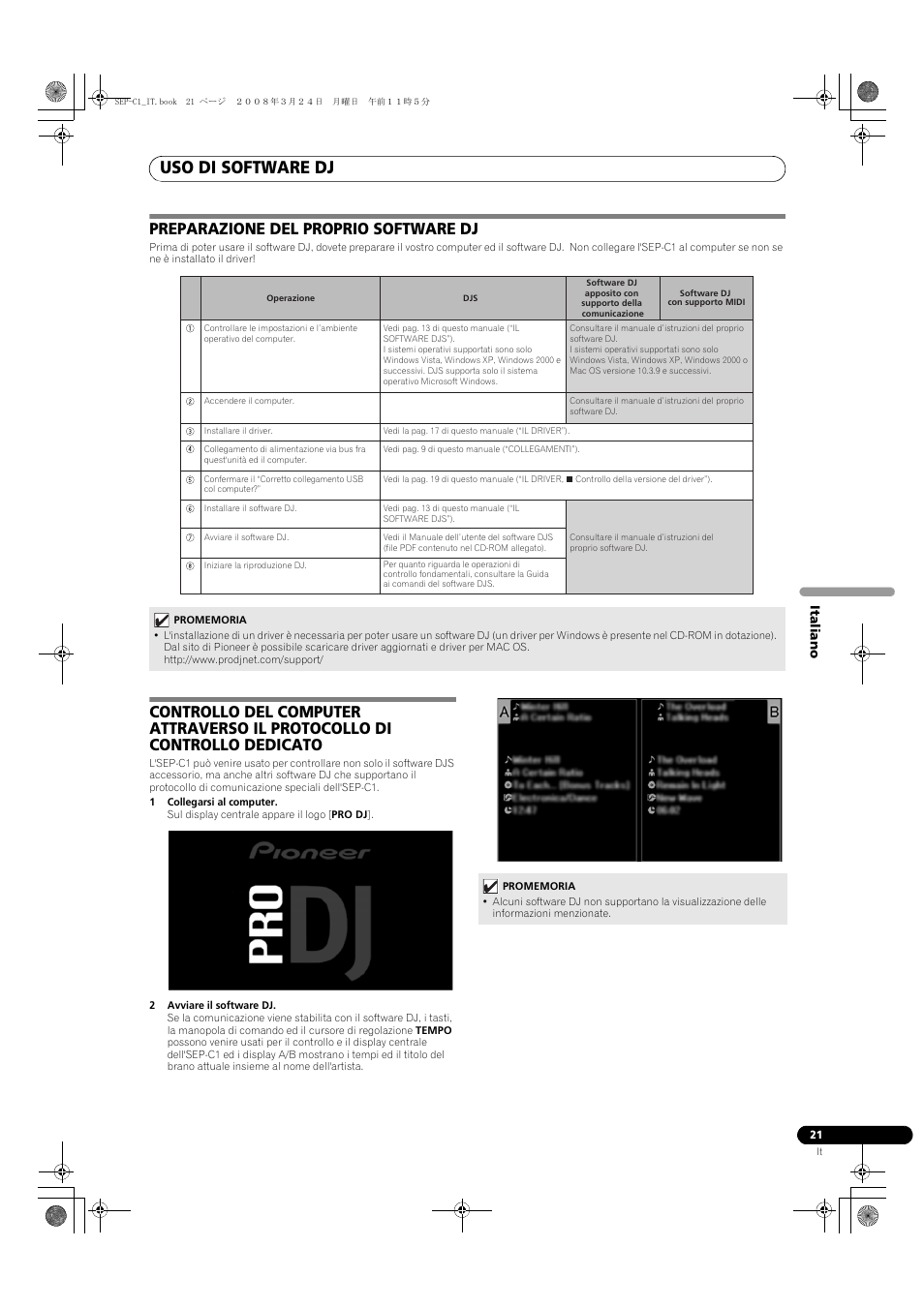 Uso di software dj, Preparazione del proprio software dj | Pioneer SEP-C1 User Manual | Page 99 / 241