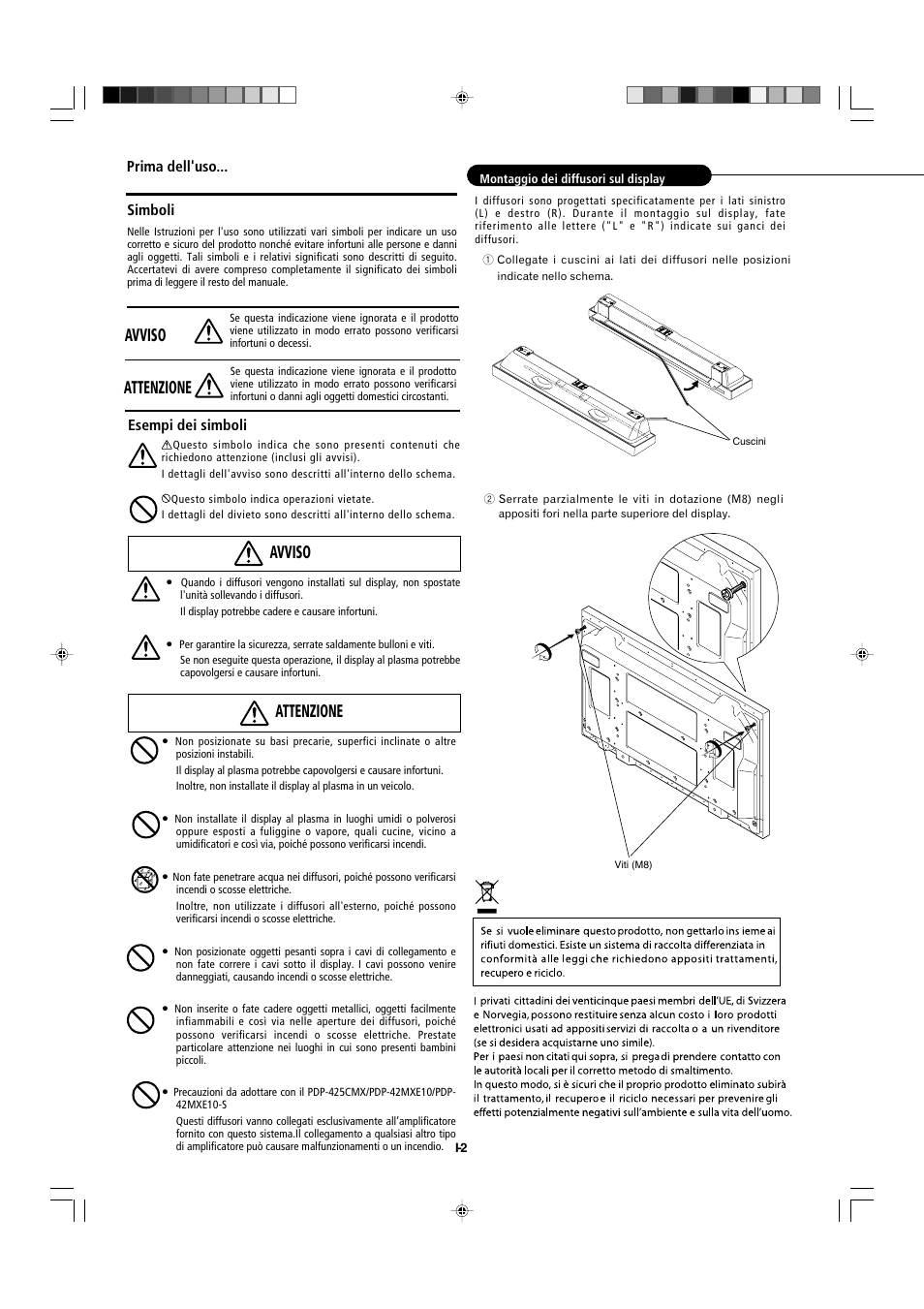 Avviso, Attenzione | Pioneer PDP-S44-LR User Manual | Page 20 / 31