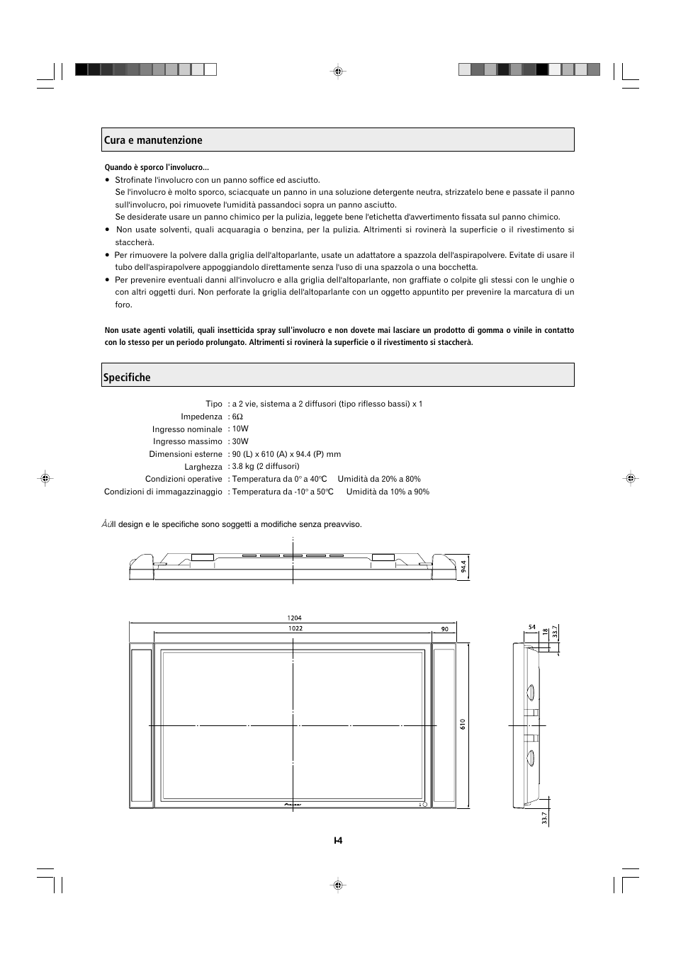 Cura e manutenzione specifiche | Pioneer PDP-S44-LR User Manual | Page 22 / 31