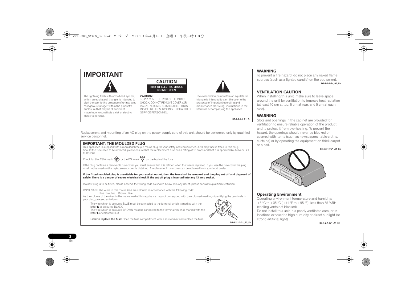 Important | Pioneer VSX-S300 User Manual | Page 2 / 36