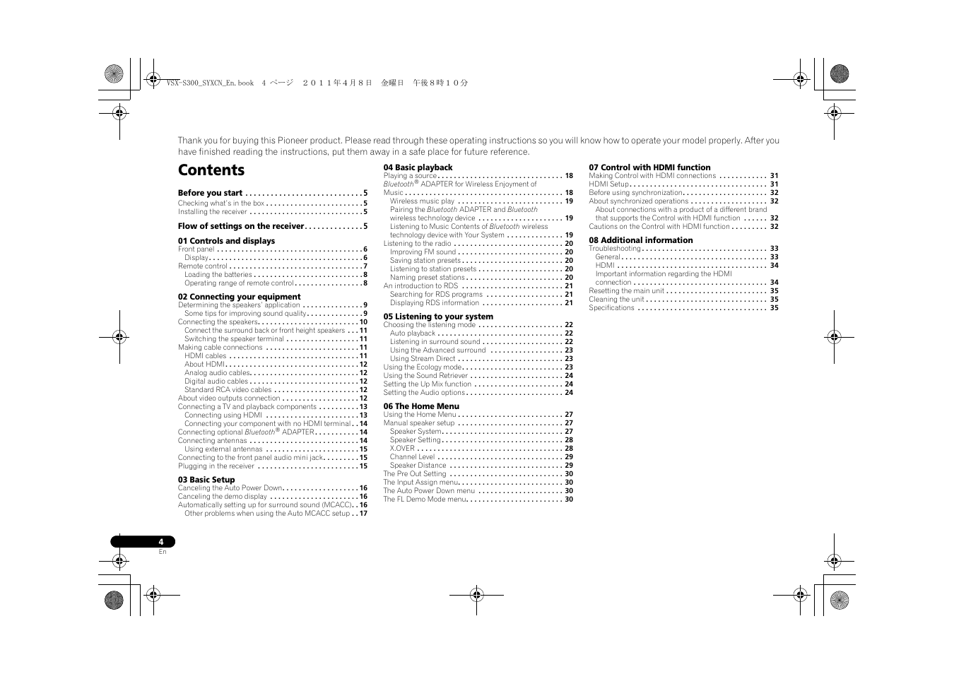 Pioneer VSX-S300 User Manual | Page 4 / 36