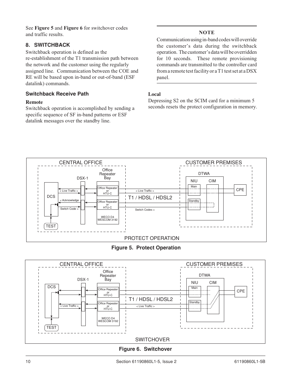 T1 / hdsl / hdsl2, Central office customer premises protect operation, Central office customer premises switchover | ADTRAN 1xN User Manual | Page 10 / 12