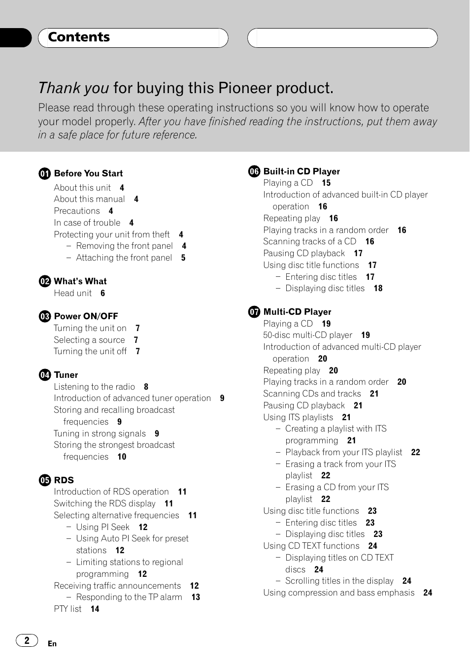 Pioneer DEH-P2500R User Manual | Page 2 / 104