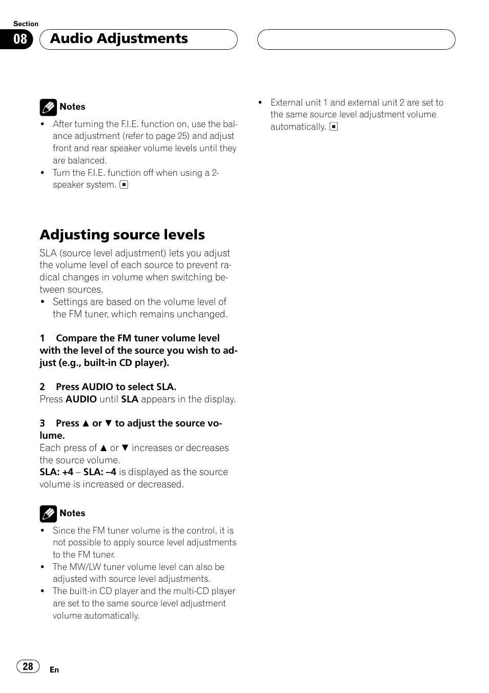 Adjusting source levels 28, Adjusting source levels, Audio adjustments | Pioneer DEH-P2500R User Manual | Page 28 / 104