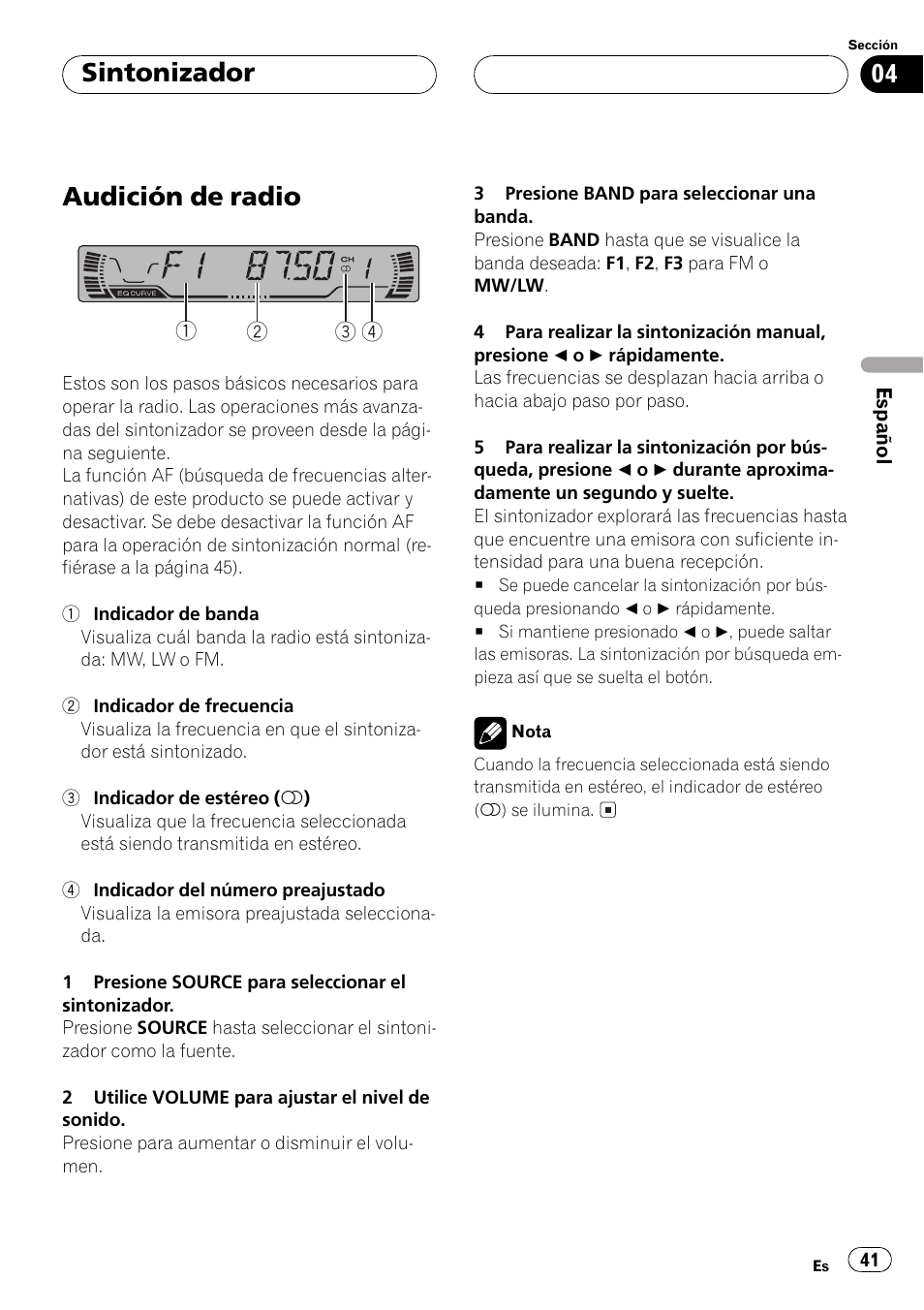 Sintonizador, Audición de radio 41, Audición de radio | Pioneer DEH-P2500R User Manual | Page 41 / 104
