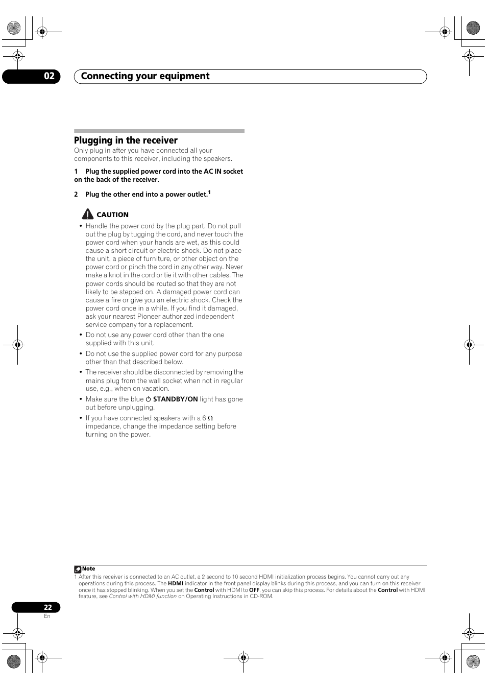 Plugging in the receiver, Connecting your equipment 02 | Pioneer VSX-2020-K User Manual | Page 22 / 88