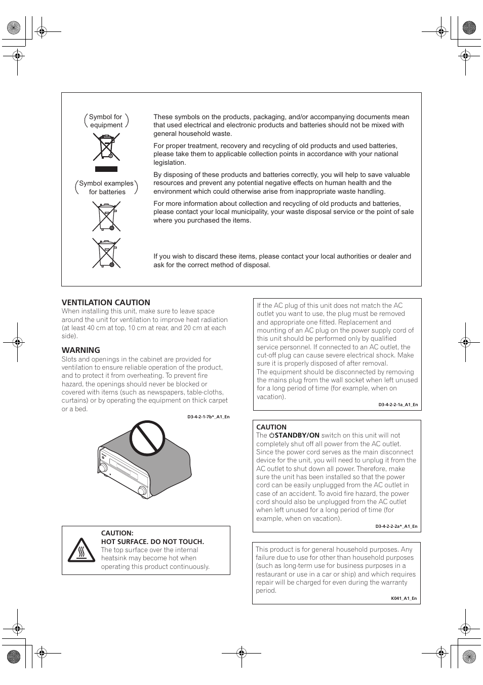 Ventilation caution, Warning | Pioneer VSX-2020-K User Manual | Page 3 / 88