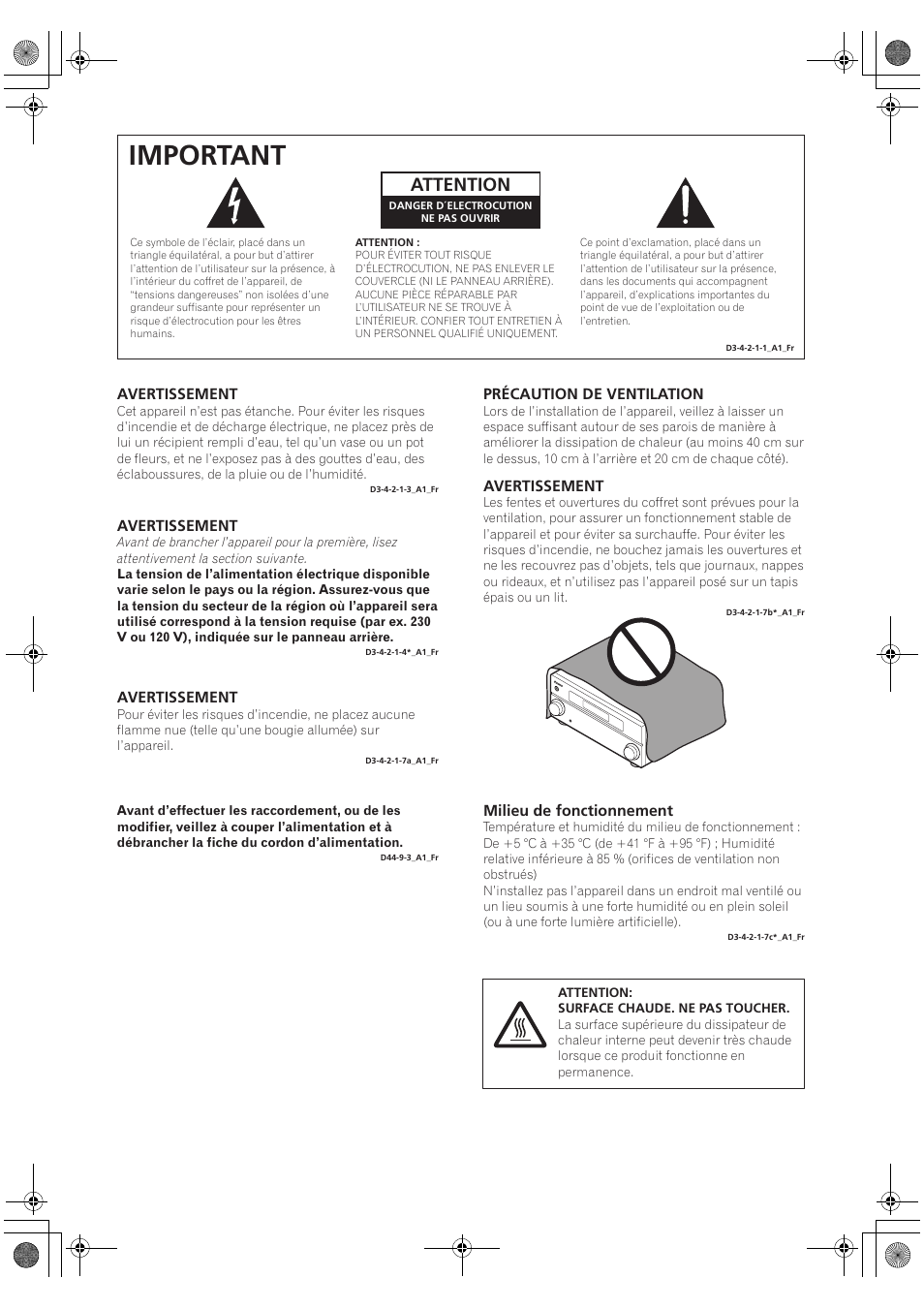 Important, Attention | Pioneer VSX-2020-K User Manual | Page 30 / 88