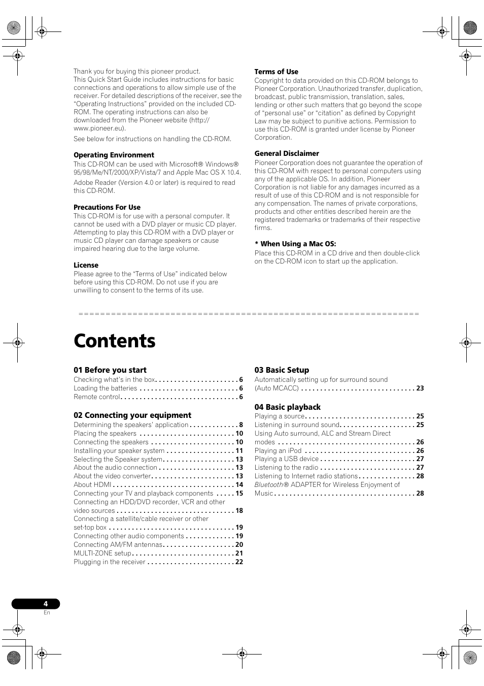 Pioneer VSX-2020-K User Manual | Page 4 / 88