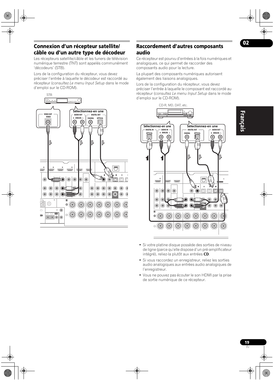 Raccordement d’autres composants audio, Stb sélectionnez-en une | Pioneer VSX-2020-K User Manual | Page 47 / 88