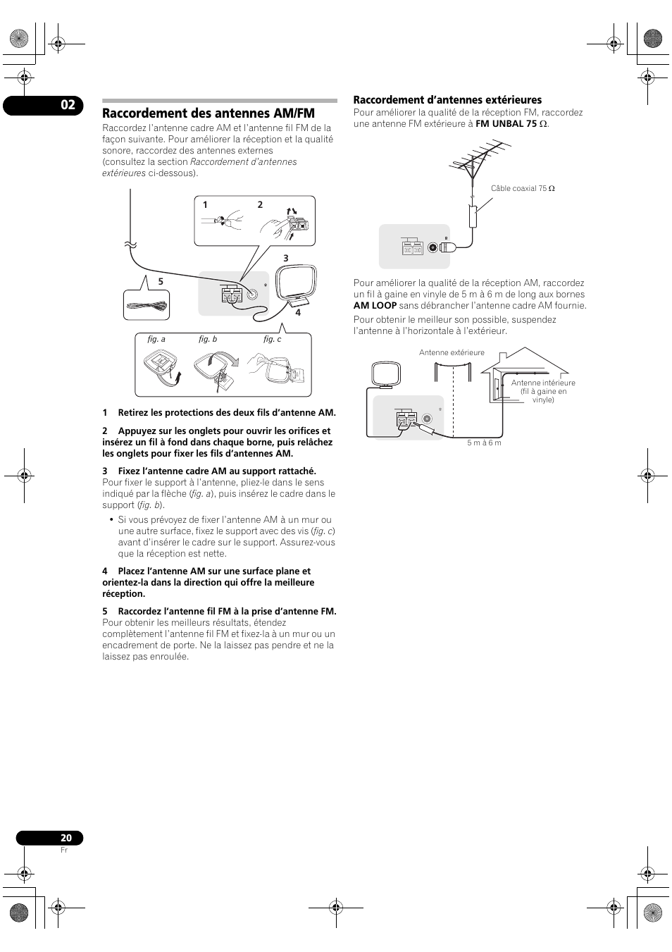 Raccordement des antennes am/fm, Raccordement d’antennes extérieures | Pioneer VSX-2020-K User Manual | Page 48 / 88