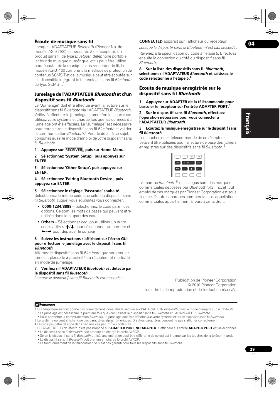 Écoute de musique sans fil, Bluetooth | Pioneer VSX-2020-K User Manual | Page 57 / 88