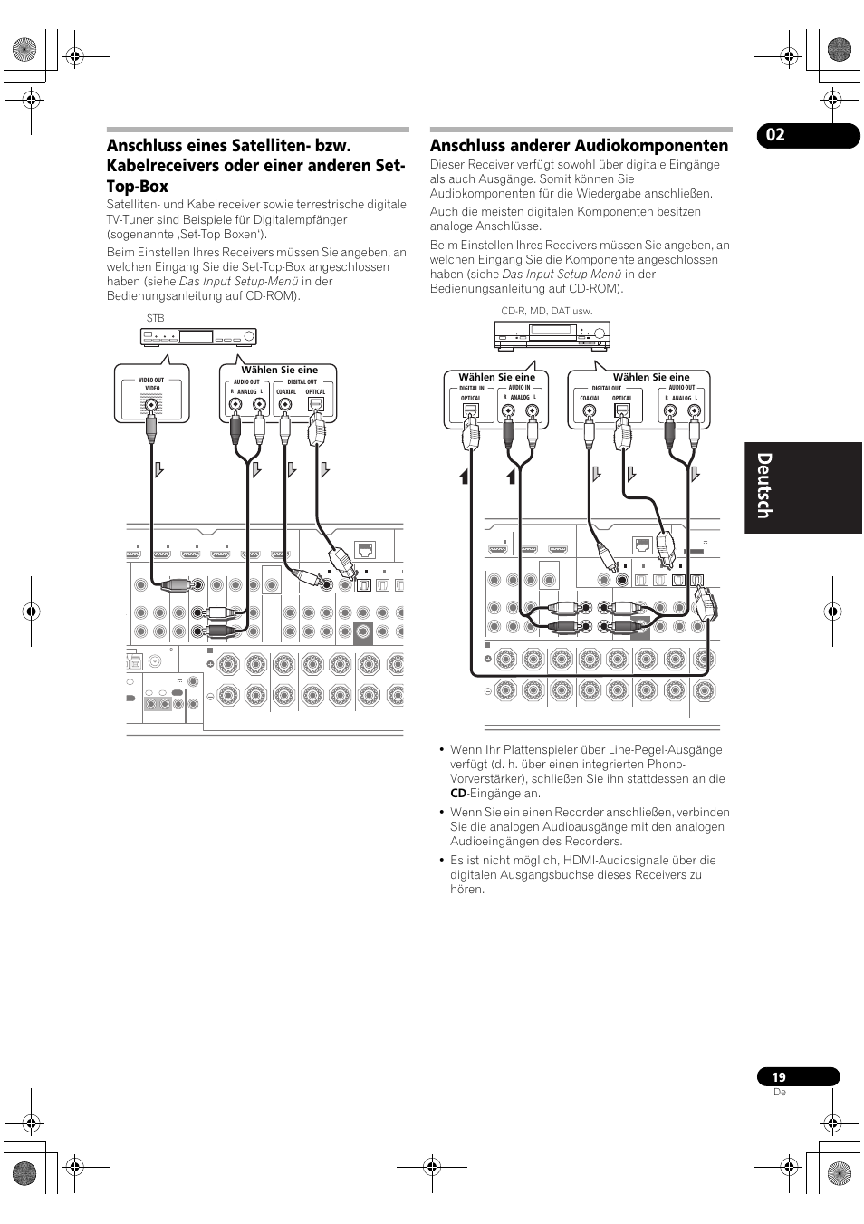 Anschluss anderer audiokomponenten, Stb wählen sie eine | Pioneer VSX-2020-K User Manual | Page 75 / 88