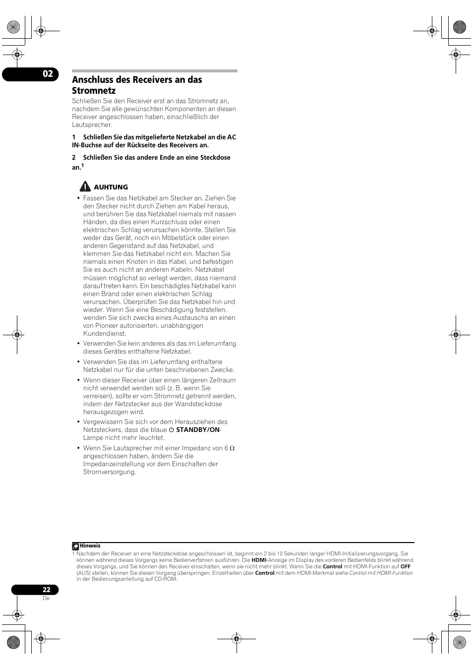 Anschluss des receivers an das stromnetz | Pioneer VSX-2020-K User Manual | Page 78 / 88