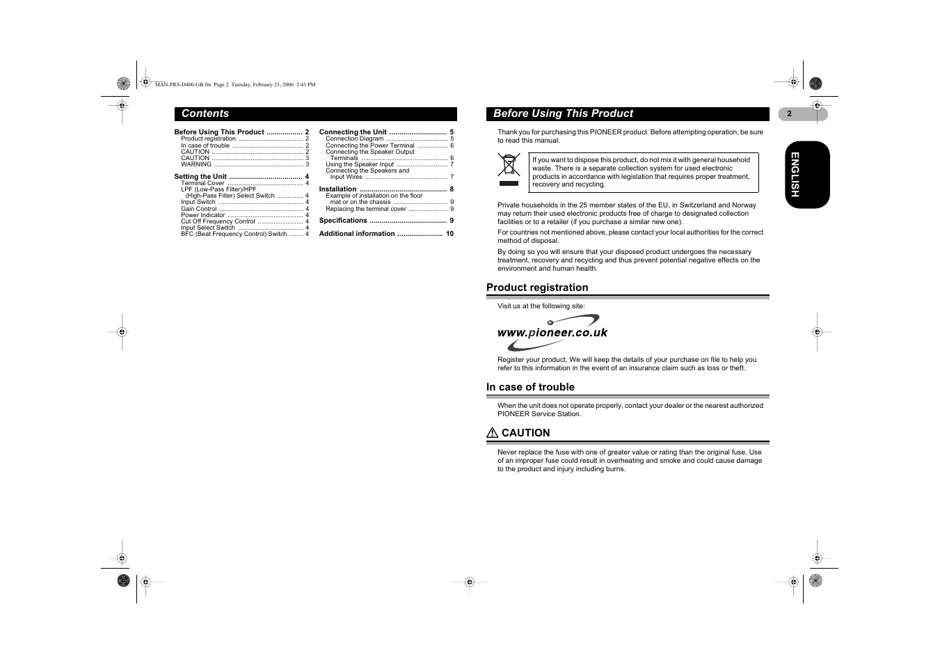 Pioneer PRS-D400 User Manual | Page 2 / 12