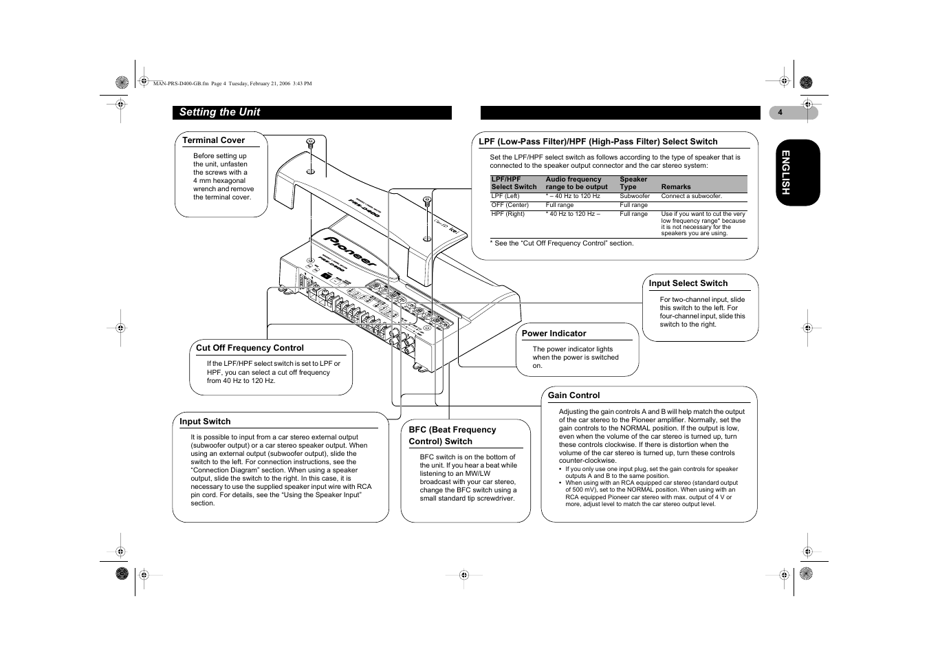 Setting the unit | Pioneer PRS-D400 User Manual | Page 4 / 12