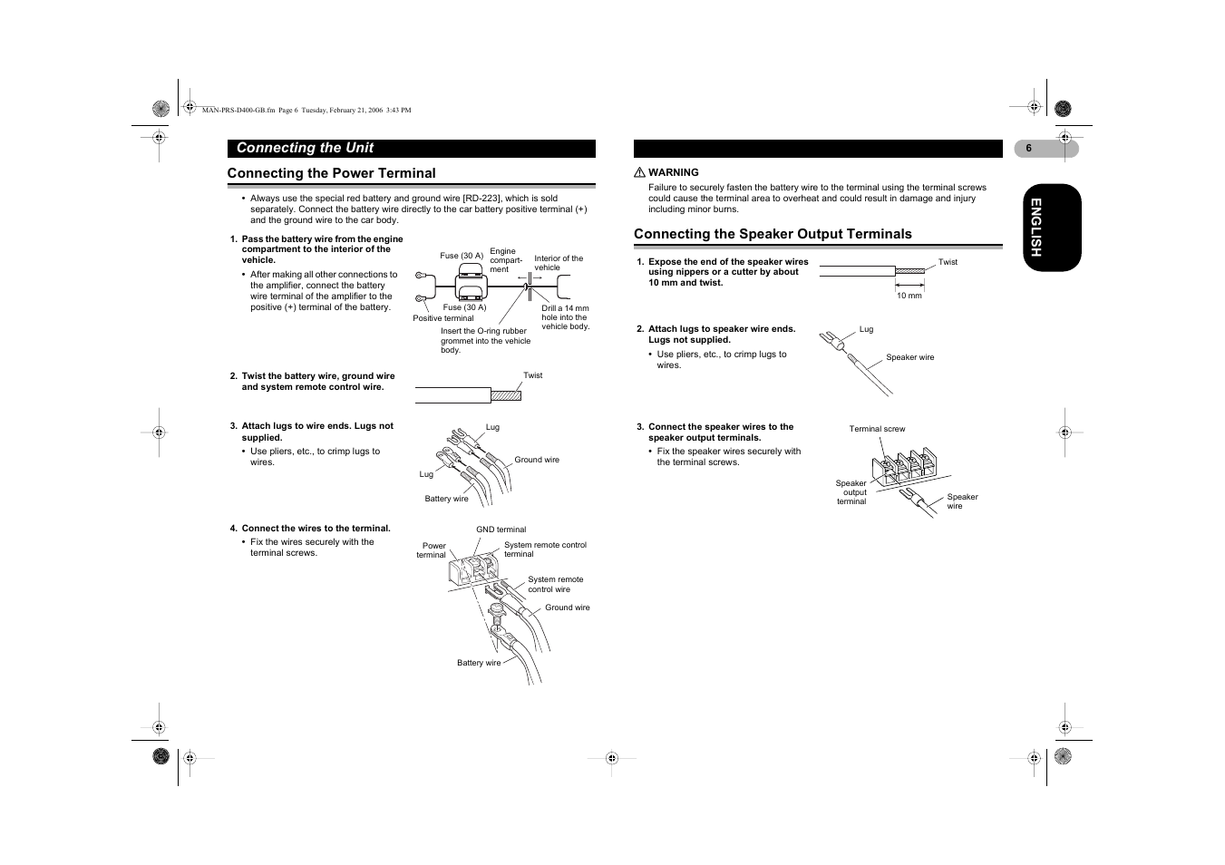 Connecting the unit | Pioneer PRS-D400 User Manual | Page 6 / 12
