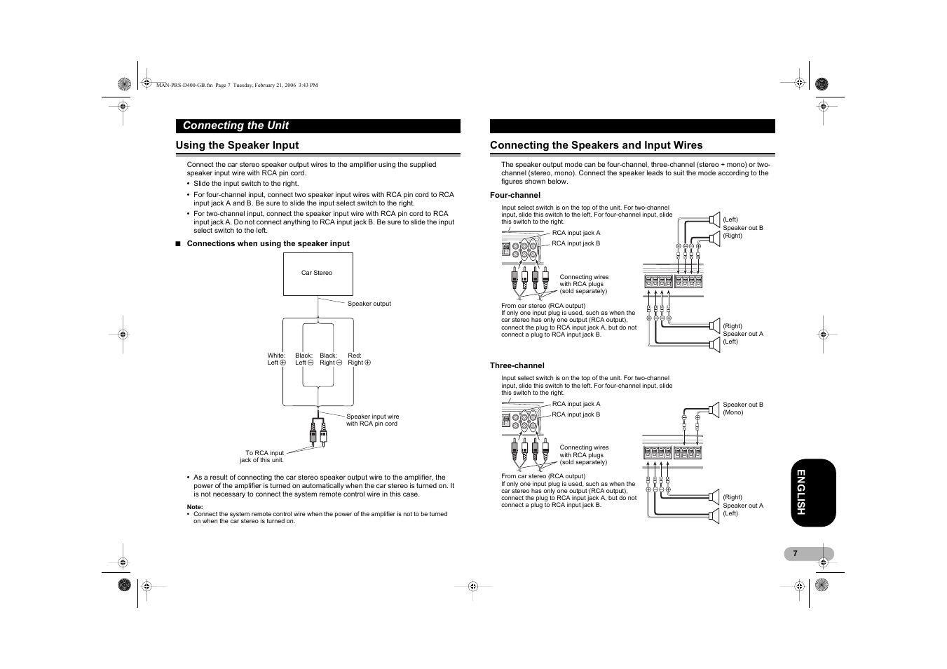 Connecting the unit | Pioneer PRS-D400 User Manual | Page 7 / 12