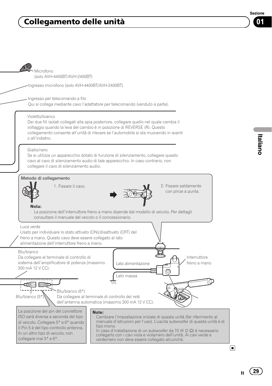 01 collegamento delle unità, Italiano | Pioneer AVH-1400DVD User Manual | Page 29 / 76